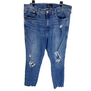 Gap Womens Blue High Rise‎ Vintage Slim Jeans Size 16 / 33 Distressed Raw Hem